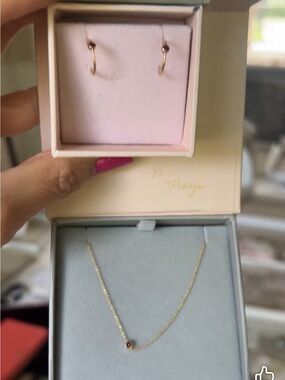 Maya Brenner - Ruby Birthday Necklace & Hoops, 14K gold with a genuine ruby, NWT